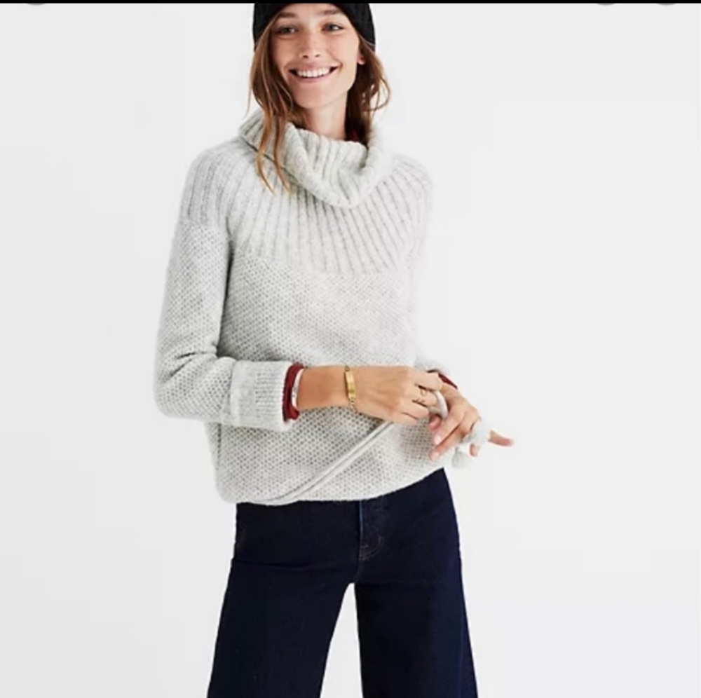 Madewell Snowbound Drawstring Pullover Sweater Turtleneck Size XS Mohair Wool.